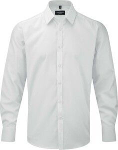 Russell Collection RU962M - Mens' Long Sleeve Herringbone Shirt White
