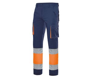 VELILLA V3030 - HIGH-VISIBILITY TWO-TONE MULTI-POCKET PANTS Navy/Fluo Orange