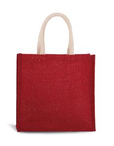 Kimood KI0274 - Jute canvas tote bag - large model Cherry Red / Gold