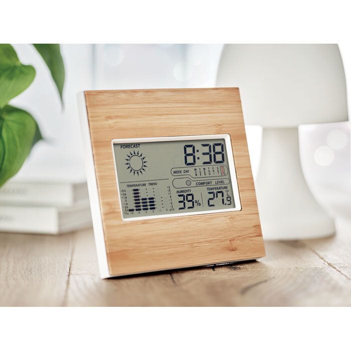 GiftRetail MO9959 - TURKU Weather station bamboo front