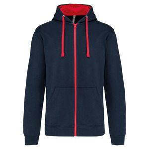 Kariban K466 - Contrast hooded full zip sweatshirt Navy / Red