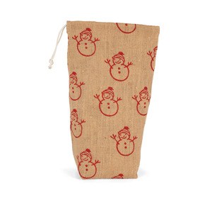 Kimood KI0726 - Bottle carrier with Christmas patterns Natural / Cherry Red