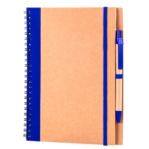 EgotierPro 30108 - A5 Cardboard Notebook with Pen & Elastic RECIKLA Blue