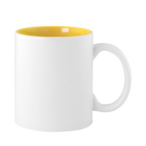 EgotierPro 37510 - Ceramic Mug 350ml White & Color Interior GRAVEN Yellow