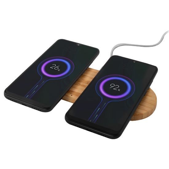 EgotierPro 50535 - Bamboo Wireless Charging Base for Two Devices TWINS