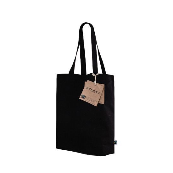 EgotierPro 52045 - Fairtrade Black Cotton Bag with Long Handles FAIRTRADE