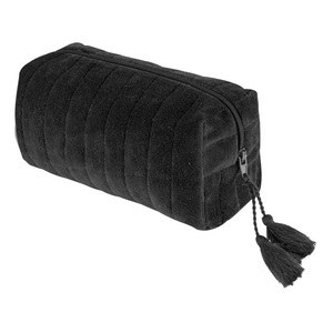 EgotierPro 52569 - Velvety Toilet Bag with Decorative Stitching DANUBIO Black