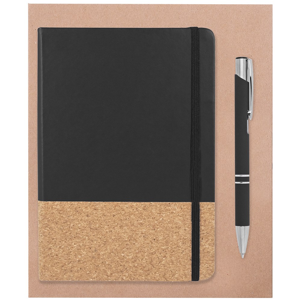 EgotierPro 53590 - Cork Notebook and Rubber Pen Set ECLIPSE